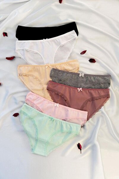 ANDİORA Women's 7-Piece Lace Detailed Basic Slip Panties Set Multi-Colored