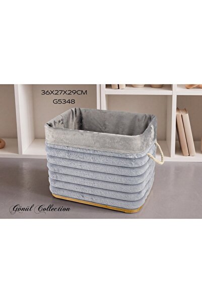 GÖNÜL Bambu Üzeri Peluş Kaplamalı Çamaşır Sepeti – 36x27x29 cm, Kapaklı Kadif...