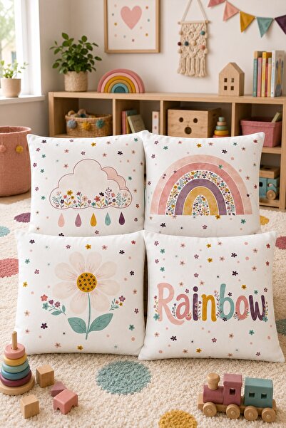 EVPANYA Set of 4 Children's and Baby's Throw Pillow Covers with Rainbow Patte...