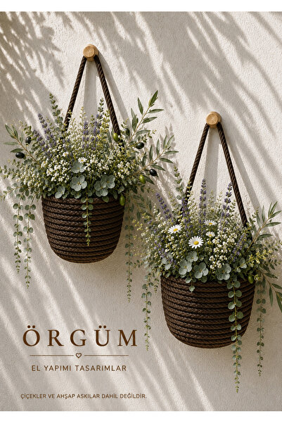 ÖRGÜM Basket Mini Decorative Basket 2-Piece Flower Pot (Plants and Wooden Han...