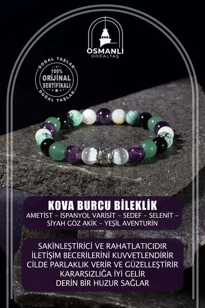 OSMANLI DOĞAL TAŞ Kova Burcu Bileklik Ametist, İspanyol Varisit, , Selenit, S...