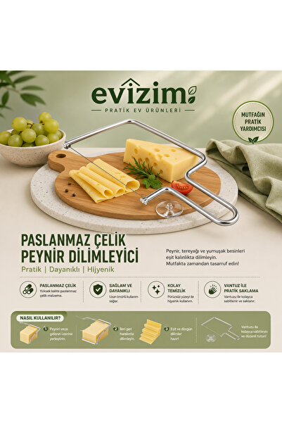 Evizim Tel Peynir Dilimleyici Paslanmaz Çelik Kaşar Kesme Aparatı
