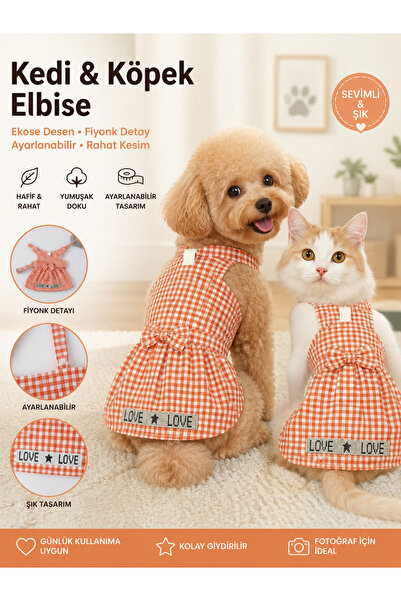 Daisy Kedi ve Köpek Ekose Elbise – Fiyonk Detaylı Ayarlanabilir Evcil Hayvan ...