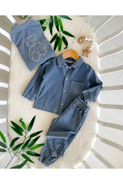 hümabebe Reflective Teddy Bear Detail, Front Snap Fasteners, Knitted Denim Fa...