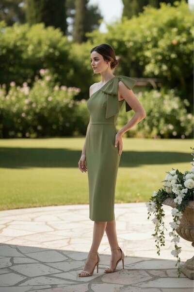 ENDAMIM One-Shoulder Midi Mermaid Evening Dress Strapless Look Slit Wedding P...