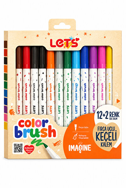 Lets Let's Color Brush 12 Renk Fırça Uçlu Keçeli Kalem Seti
