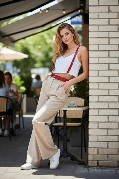 Angels Passion Red Women's Belt with Shoulder Detail and Wide Buckle