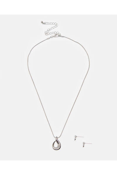 REDTAG Women Silver Plain 2 Piece Necklace Set