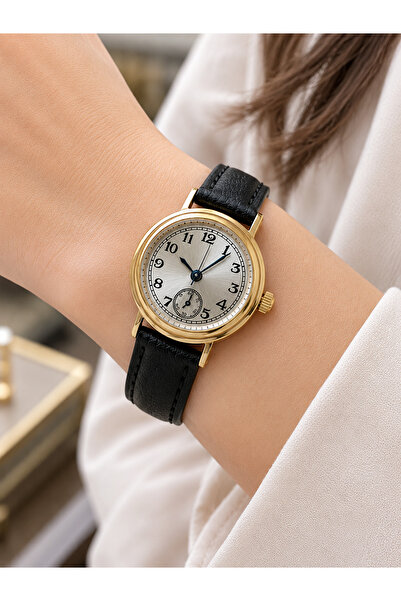 Weluxa Minimal Women's Wristwatch Gold Color Case Black Leather Strap Elegant...