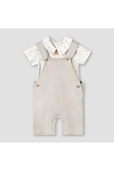 giggles Collared Short Sleeves Top and Dungaree Set with Print
