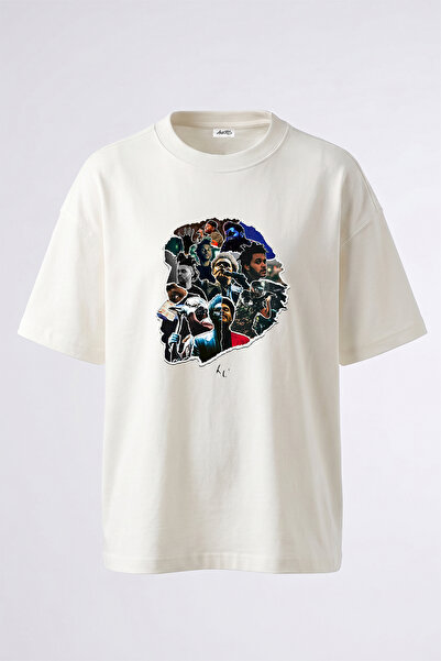 Anetos The Weeknd_46 Design Printed Oversize White T-Shirt