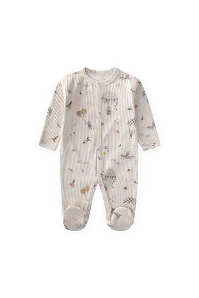 Cigit Patterned Jumpsuit with Footed Gloves 0-9 Months Rocket Pattern