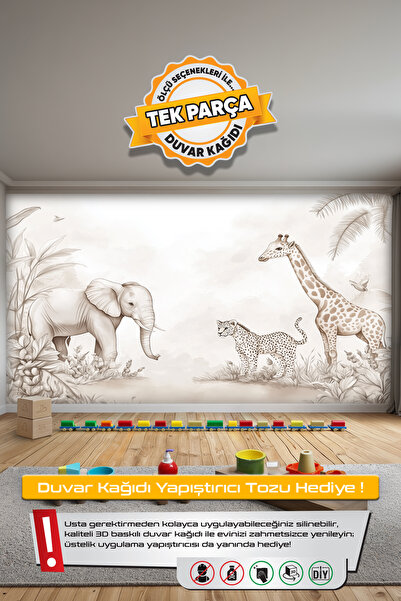DECOMALL (Kids-7) Çocuk Bekek Genç Odası Tek Parça Duvar Kağıdı Kabartmalı 3D...