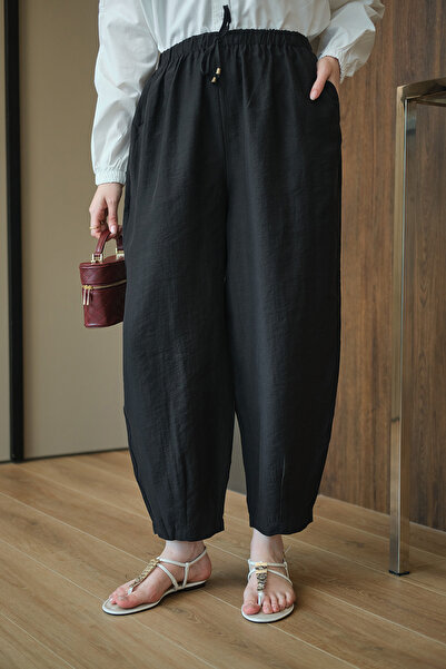 LOCCO Women's Pants with Double Pocket Detail on the Back, Elastic Waist and ...