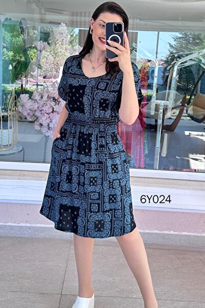İnce Topuk V-Neck Gipeli Viscose Dress 6Y024