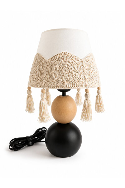 Kauri Studio Bohemian Wooden and Metal Body Lampshade with Macrame Weaving an...