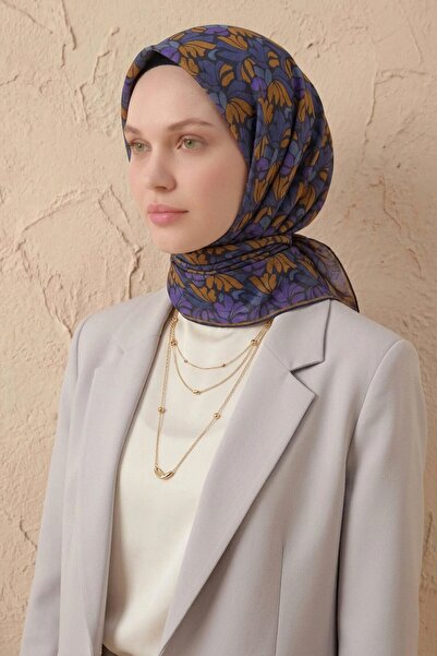 Silk Home Soft Scarf Floral Line Dark Navy Blue 90X90