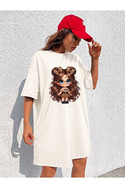 classy moda Γυναικείο έξτρα μακρύ μπλουζάκι με στάμπα Cute Girl με γυαλιά και...