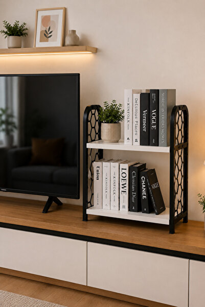 Mim Life 2 Katlı Kitaplık | Ahşap Raflı Plastik Masa Üstü Kitap Düzenleyici |...