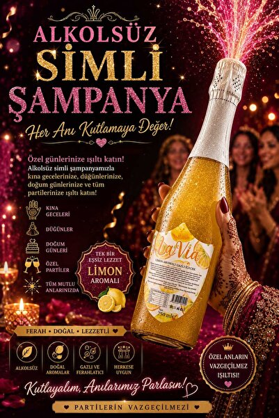 Lavıa Alkolsüz Şampanya Limon Aromalı Simli İçecek Alkolsüz Salla Patlat Şamp...