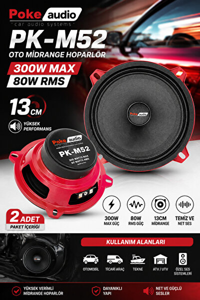 poke audio 13 Cm Çifti 300 Watt 80 Rms Oto Midrange Hoparlör PokeAudio M-52 S...