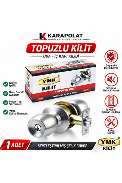 KARAPOLAT YMK Topuzlu Kapı Kilidi Oda İç Kapı Kilidi Saten Nikel Çelik Gövde ...