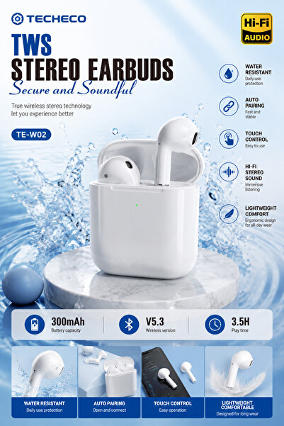 Toroup TE-W02 TWS Wireless Bluetooth 5.3 Earbuds with Charging Case, Hi-Fi St...