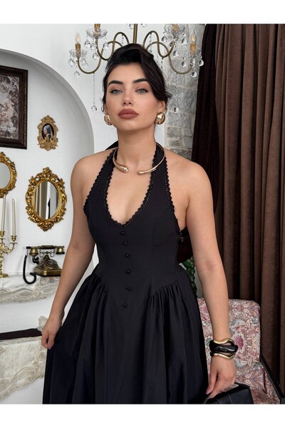 conconmoda Nora Halter Yaka Poplin Elbise