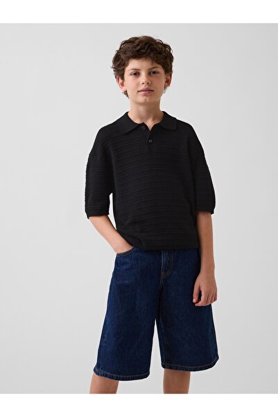 GAP Erkek Çocuk Siyah Relaxed Triko Polo T-Shirt