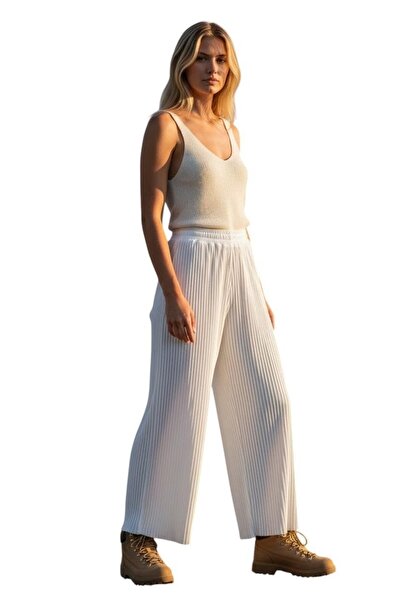 DEE'S FASHION Women's Stretch Pleated Palazzo Trousers, Wide Leg, Elastic Wai...
