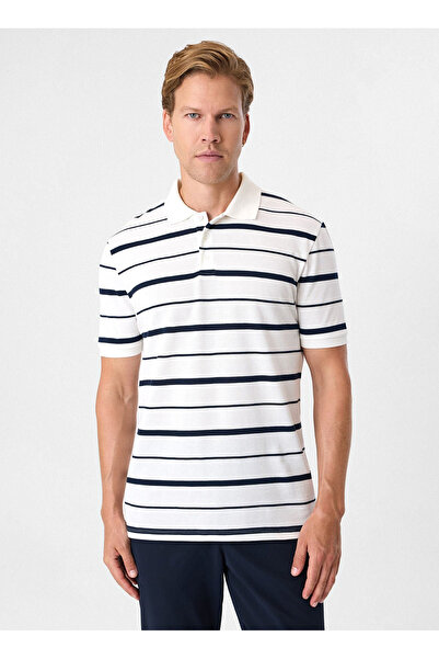 Back And Bond Beyaz Erkek Regular Fit Çizgili Polo T-Shirt BTS1007200000