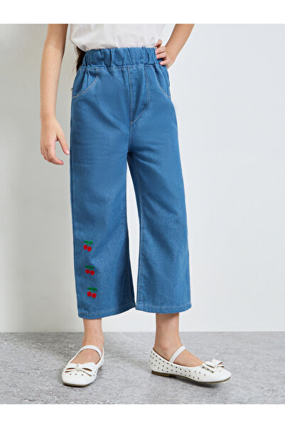 Styli Girls Cropped Jeans With Cherry Embroidery