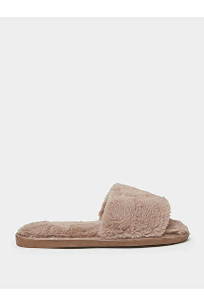 Styli Brown Plush Faux Fur Bedroom Slippers