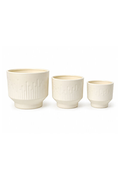 Lacoz 3-Piece Ceramic Flower Pot Set with Textured Design Decorative Indoor &...