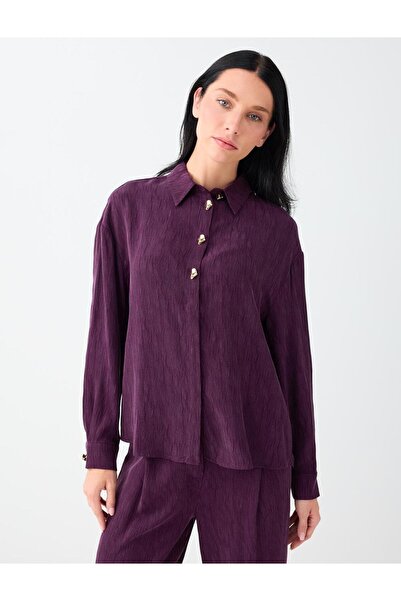 Jimmy Key Burgundy Metal Button Detailed Off-Shoulder Shirt