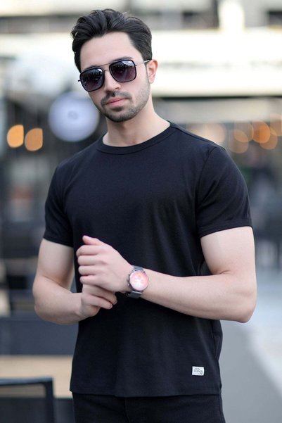 JB John Borners Men's Crew Neck Ribbed Cotton T-Shirt Black
