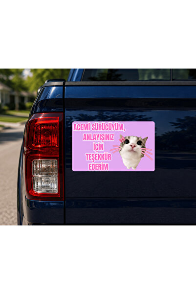 sticker Acemi Sürücü Mıknatıslı Araç Yazısı 15x25 cm – Sevimli Kedi Tasarımlı...
