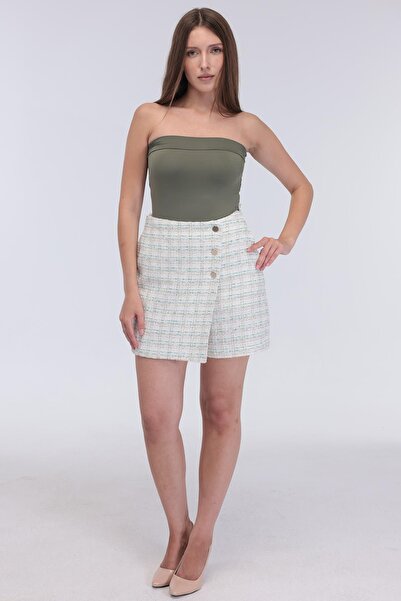 Select Moda Women's Gold Button Detailed Pocketed Short Skirt