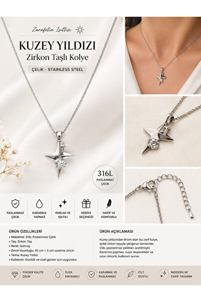 Kadın Çelik Yıldız Kolye