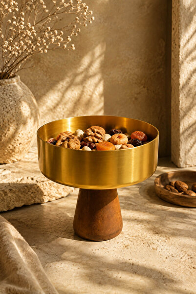 Anadolu Saray Medium Size Gold Metal Decorative Serving Bowl with Metal Legs,...