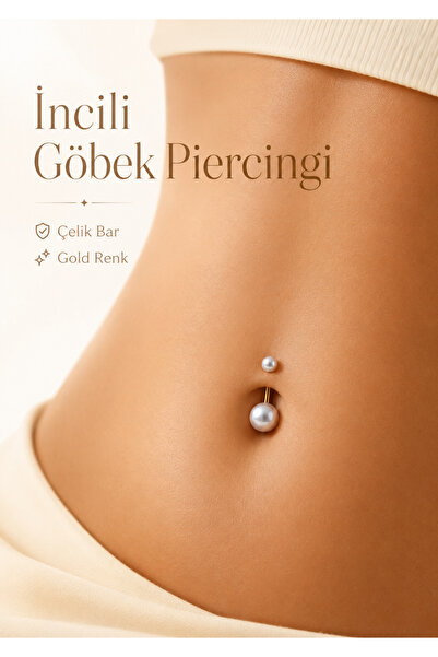 Sacce Scarves&Accessories İnci Görünümlü Boncuklu Göbek Piercingi Çelik Bar