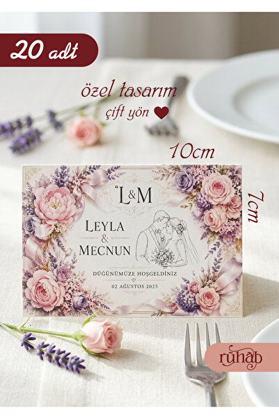 Ruhab Düğün Nişan Söz Bride Masa Kartı / 20 Adet / Kişiye Özel Tasarım / Hedi...