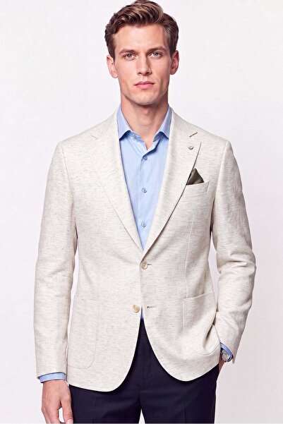 Efor Comfort Fit Half-Lined Cream Linen Jacket with Pocket C 741