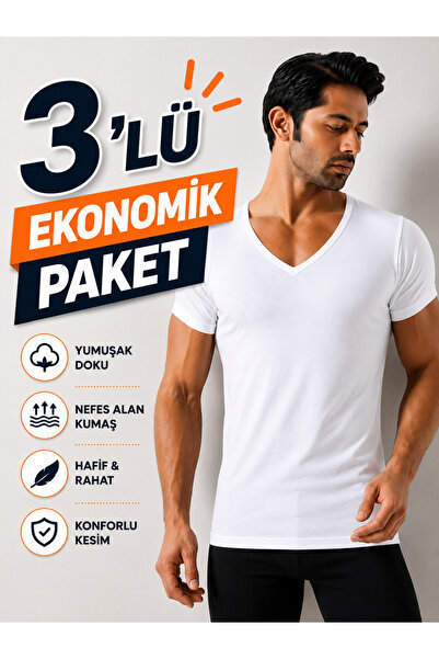 DONEX 2132 3-Pack Combed Cotton V-Neck Men's Undershirt 3-Pack