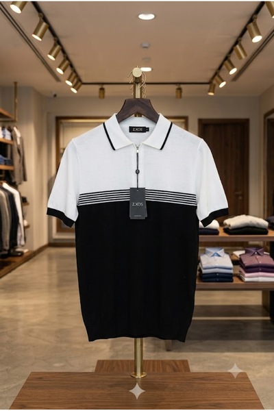 zs zaos fashion Ανδρικό κοντομάνικο καλοκαιρινό λεπτό πλεκτό μπλουζάκι με ρίγ...