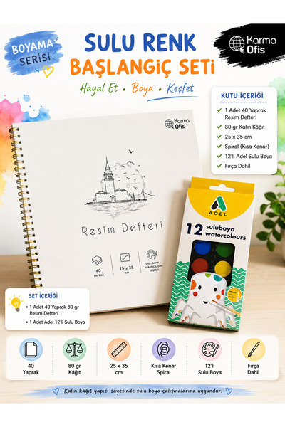 KarmaOfis Painting Series 25X35 cm 40 Sheets Spiral Drawing Notebook + Waterc...