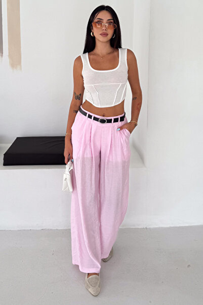 Noa&Noa Women's High Waist Linen Look Palazzo Trousers