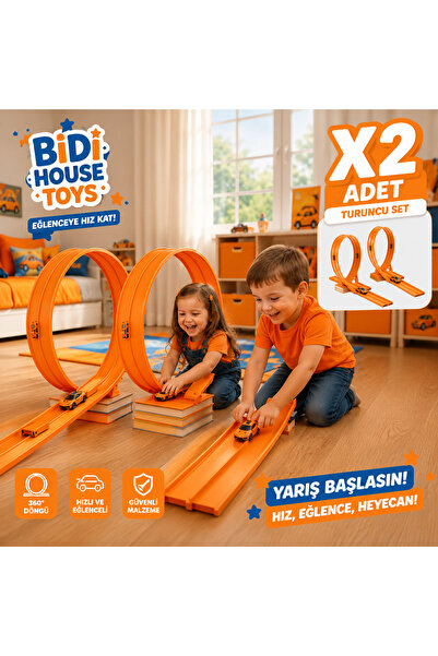 Bidi House 2li Set Turuncu Renk Esnek Yarış ve Aksiyon Pisti- Araba yolu- 2x4...