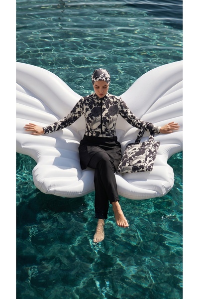 She Sea Midnight Botanical Desenli Tesettür Mayo Takımı 5’li – Su İtici Hızlı...
