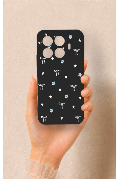 Vip Case Mi 17T Pro 5G Uyumlu Mini Fiyonk Siyah Desenli Silikon Kılıf
